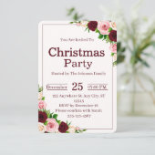Elegant Burgundy Pink Floral Christmas Party Kaart (Staand voorkant)