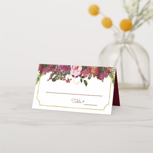 Elegant Burgundy Pink Floral Gold Geometric Plaatskaartje (Voorkant)