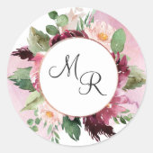 Elegant Burgundy Pink Floral Wedding Envelope Seal Ronde Sticker (Voorkant)