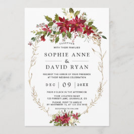 Elegant Burgundy Pink Flowers Gold Wedding Kaart