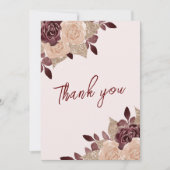 Elegant Burgundy Pink Glitter Floral Weduwfoto Bedankkaart (Voorkant)