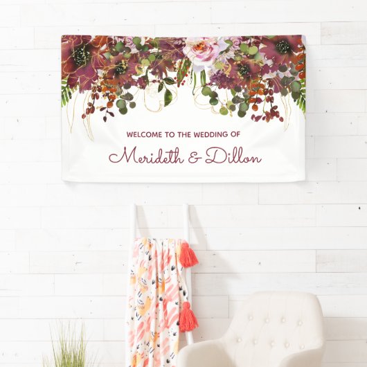 Elegant Burgundy Pink Gold Floral Wedding Spandoek (Insitu)