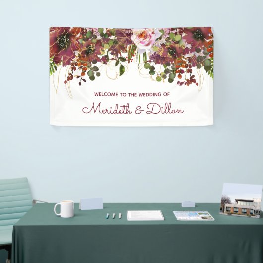 Elegant Burgundy Pink Gold Floral Wedding Spandoek (Beurs)