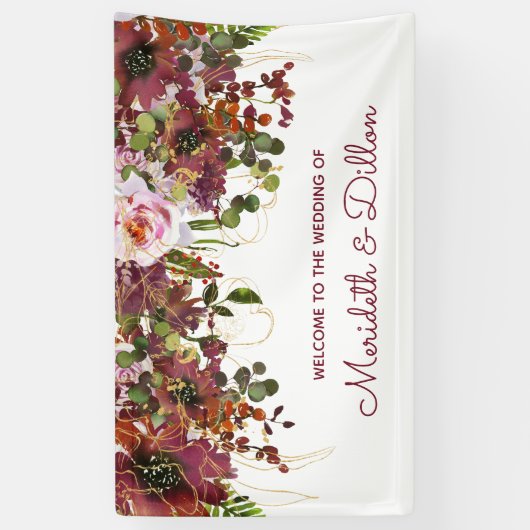 Elegant Burgundy Pink Gold Floral Wedding Spandoek (Verticaal)