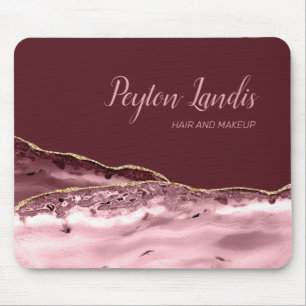 Elegant Burgundy Pink Marble Name Business Muismat