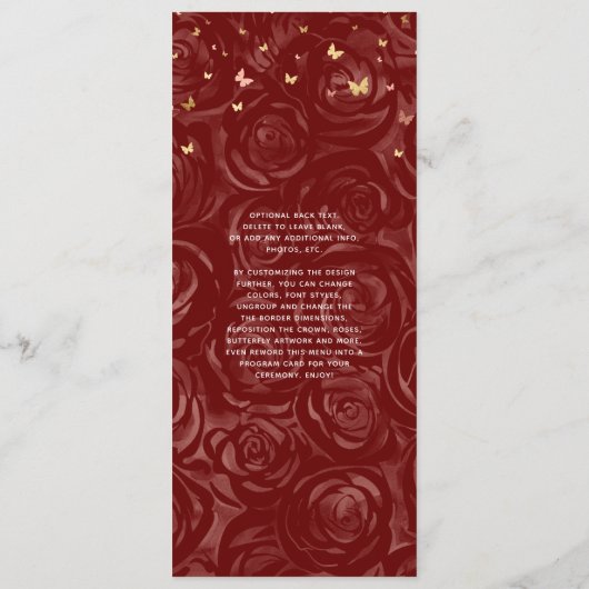 Elegant Burgundy Pink Rose Gold Waterverf Floral Menu (Achterkant)
