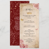 Elegant Burgundy Pink Rose Gold Waterverf Floral Menu (Voorkant / Achterkant)