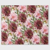 Elegant Burgundy Pink Waterverf Floral Botanisch Cadeaupapier (Vlak)