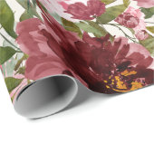 Elegant Burgundy Pink Waterverf Floral Botanisch Cadeaupapier (Rol Hoek)