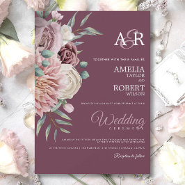 Elegant Burgundy Pink Waterverf Floral Invitatio Kaart