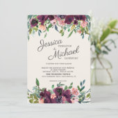 Elegant Burgundy Pink Waterverf Floral Kaart (Staand voorkant)