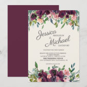 Elegant Burgundy Pink Waterverf Floral Kaart (Voorkant / Achterkant)