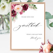 Elegant Burgundy Pink Wedding Guestbook Poster