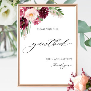 Elegant Burgundy Pink Wedding Guestbook Poster