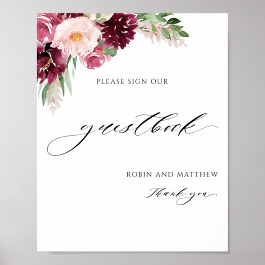 Elegant Burgundy Pink Wedding Guestbook Poster (Voorkant)
