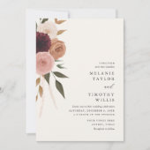 Elegant Burgundy Plum Floral Wedding Invitation Kaart (Voorkant)