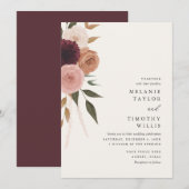Elegant Burgundy Plum Floral Wedding Invitation Kaart (Voorkant / Achterkant)