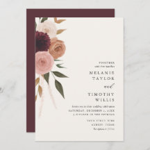Elegant Burgundy Plum Floral Wedding Invitation