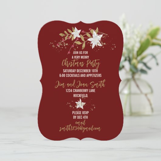 Elegant Burgundy Poinsettia Holiday Partij Kaart (Staand voorkant)