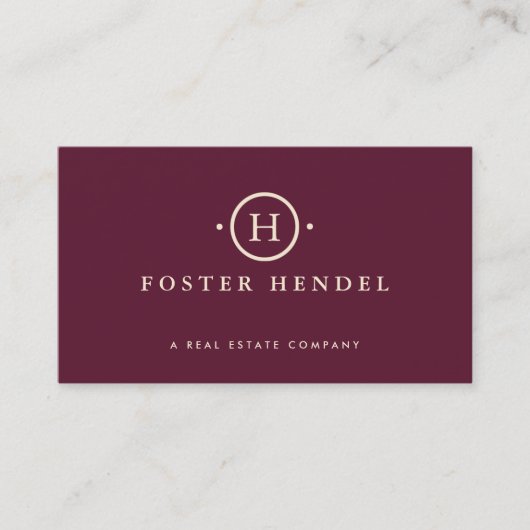 Elegant Burgundy Professional Monogram Visitekaartje (Voorkant)