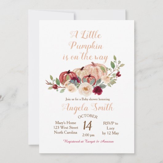 Elegant Burgundy Pumpkin Baby shower Uitnodiging (Voorkant)