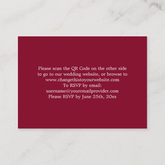 Elegant Burgundy QR Code Website RSVP Card Informatiekaartje (Achterkant)