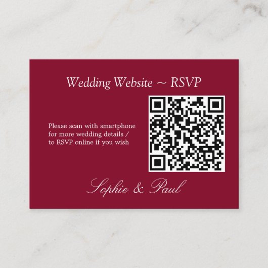 Elegant Burgundy QR Code Website RSVP Card Informatiekaartje (Voorkant)