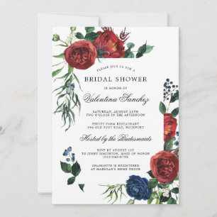 Elegant Burgundy Red Blue Floral Vrijgezellenfeest Kaart