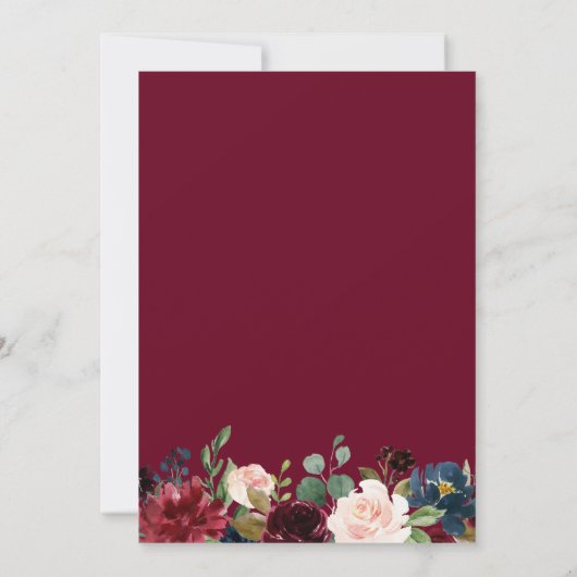 Elegant Burgundy Red Blush Blue Floral Wedding Save The Date (Achterkant)