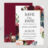 Elegant Burgundy Red Blush Blue Floral Wedding Save The Date (Voorkant / Achterkant)