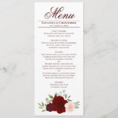 Elegant Burgundy Red & Blush roze bruiloft Menu (Voorkant)