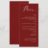 Elegant Burgundy Red Calligraphy Wedding Menu (Voorkant / Achterkant)
