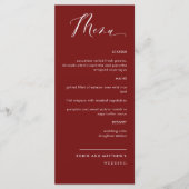 Elegant Burgundy Red Calligraphy Wedding Menu (Voorkant)