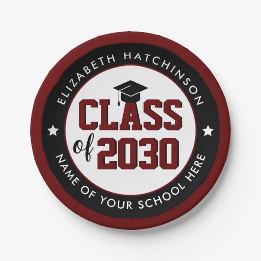 Elegant Burgundy Red Class of 2023 Afstuderen Papieren Bordje (Voorkant)