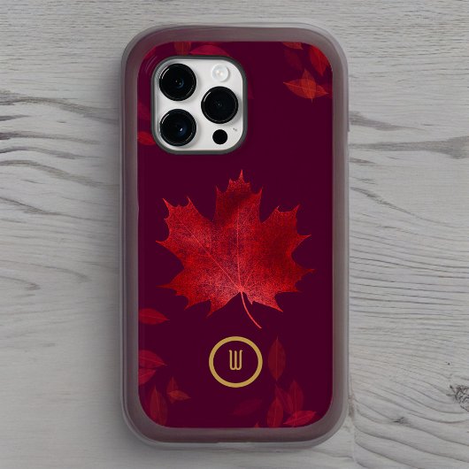 Elegant Burgundy Red en Gold Autumn Leaves Case-Mate iPhone Case