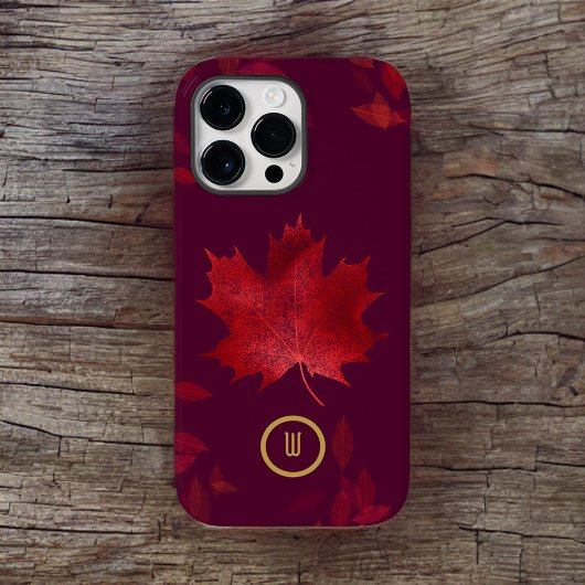 Elegant Burgundy Red en Gold Autumn Leaves Case-Mate iPhone Case