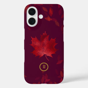 Elegant Burgundy Red en Gold Autumn Leaves iPhone 16 Hoesje