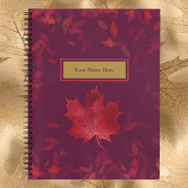 Elegant Burgundy Red en Gold Autumn Leaves Notitieboek