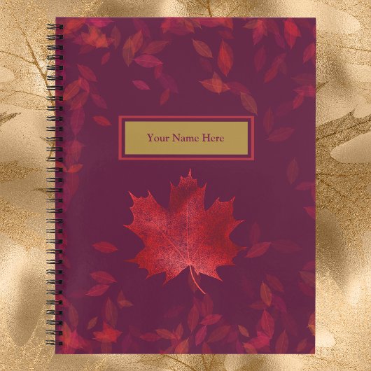 Elegant Burgundy Red en Gold Autumn Leaves Notitieboek