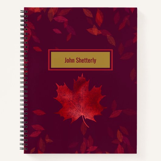 Elegant Burgundy Red en Gold Autumn Leaves Notitieboek (Voorkant)