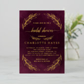 Elegant Burgundy Red en Gold Vrijgezellenfeest Folie Uitnodiging (Staand Voorkant)