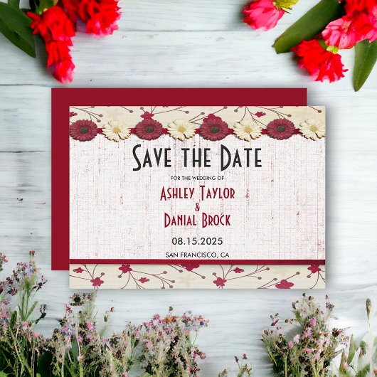 Elegant Burgundy Red Floral Lijst Summer Weduwen Save The Date