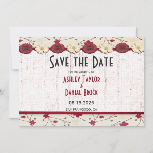 Elegant Burgundy Red Floral Lijst Summer Weduwen Save The Date (Voorkant)