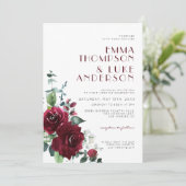 Elegant Burgundy Red Floral Marsala Maroon Wedding Kaart (Staand voorkant)