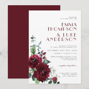 Elegant Burgundy Red Floral Marsala Maroon Wedding Kaart