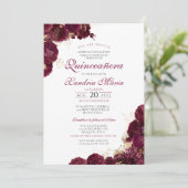 Elegant Burgundy Red Floral Quinceanera Kaart (Staand voorkant)