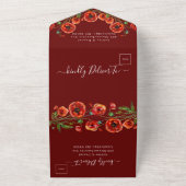 Elegant Burgundy Red Floral Wedding All In One Uitnodiging (Buitenkant)