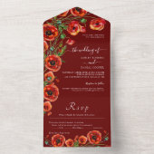 Elegant Burgundy Red Floral Wedding All In One Uitnodiging (Binnen)
