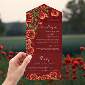 Elegant Burgundy Red Floral Wedding All In One Uitnodiging