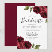 Elegant Burgundy Red Flowers Bachelorette Party Kaart (Voorkant / Achterkant)
